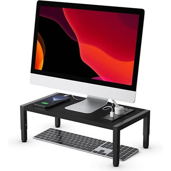 Office | Desk Monitor Stand Riser With Electrical Outlets And Usb Pd 3 ...
